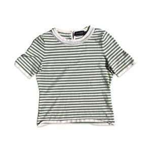 Episode Green White Striped Knit Tee with Braided Trim Size S